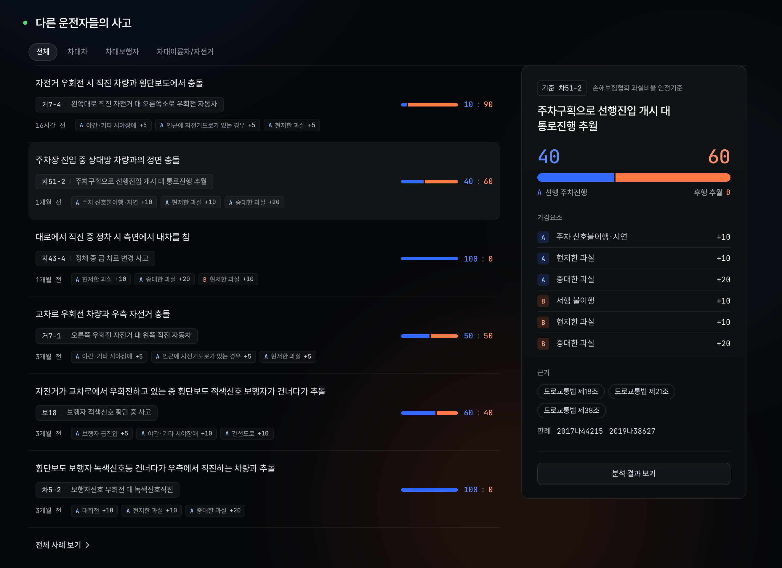 LawLink 다른 운전자들의 사고 화면